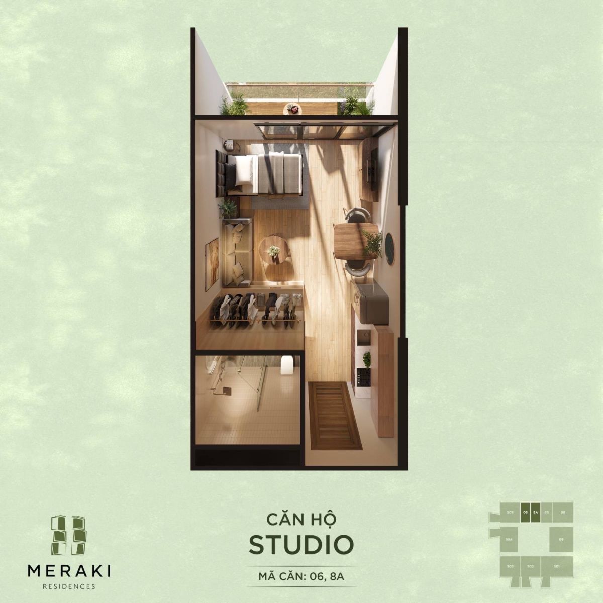 thiết kế căn hộ studio meraki
