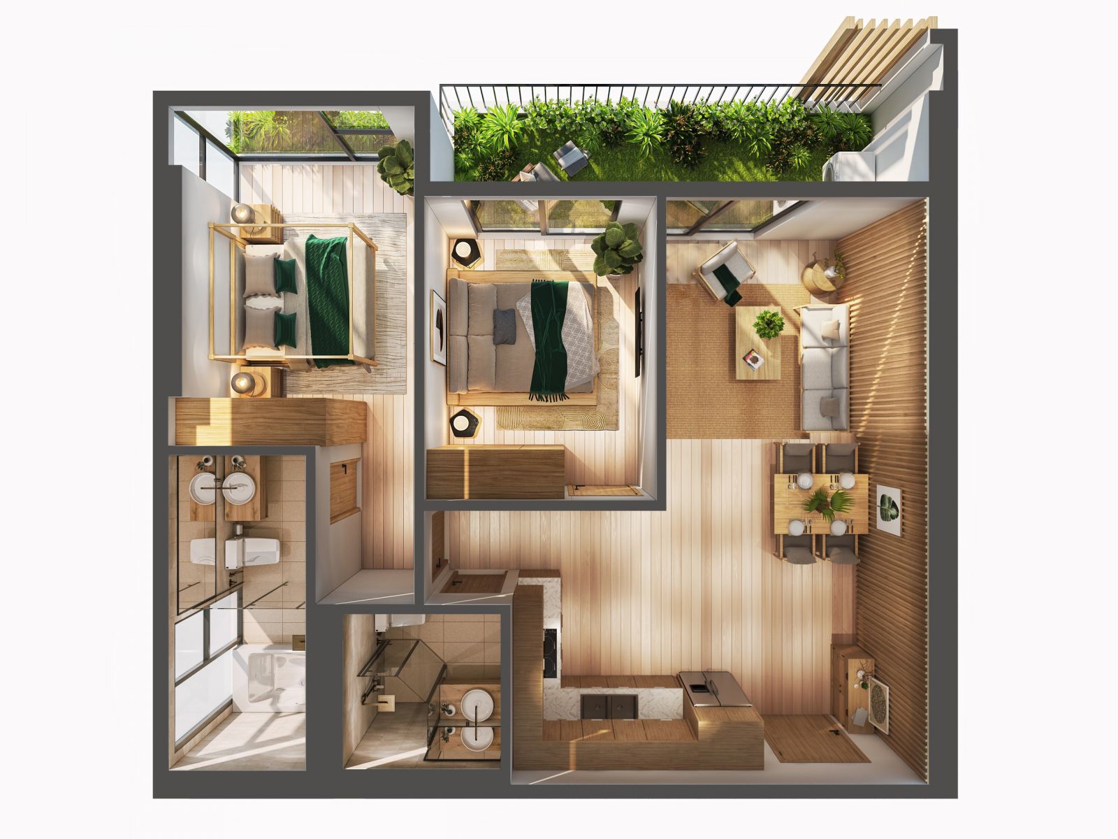 thiết kế căn hộ 2 phòng ngủ sky forest